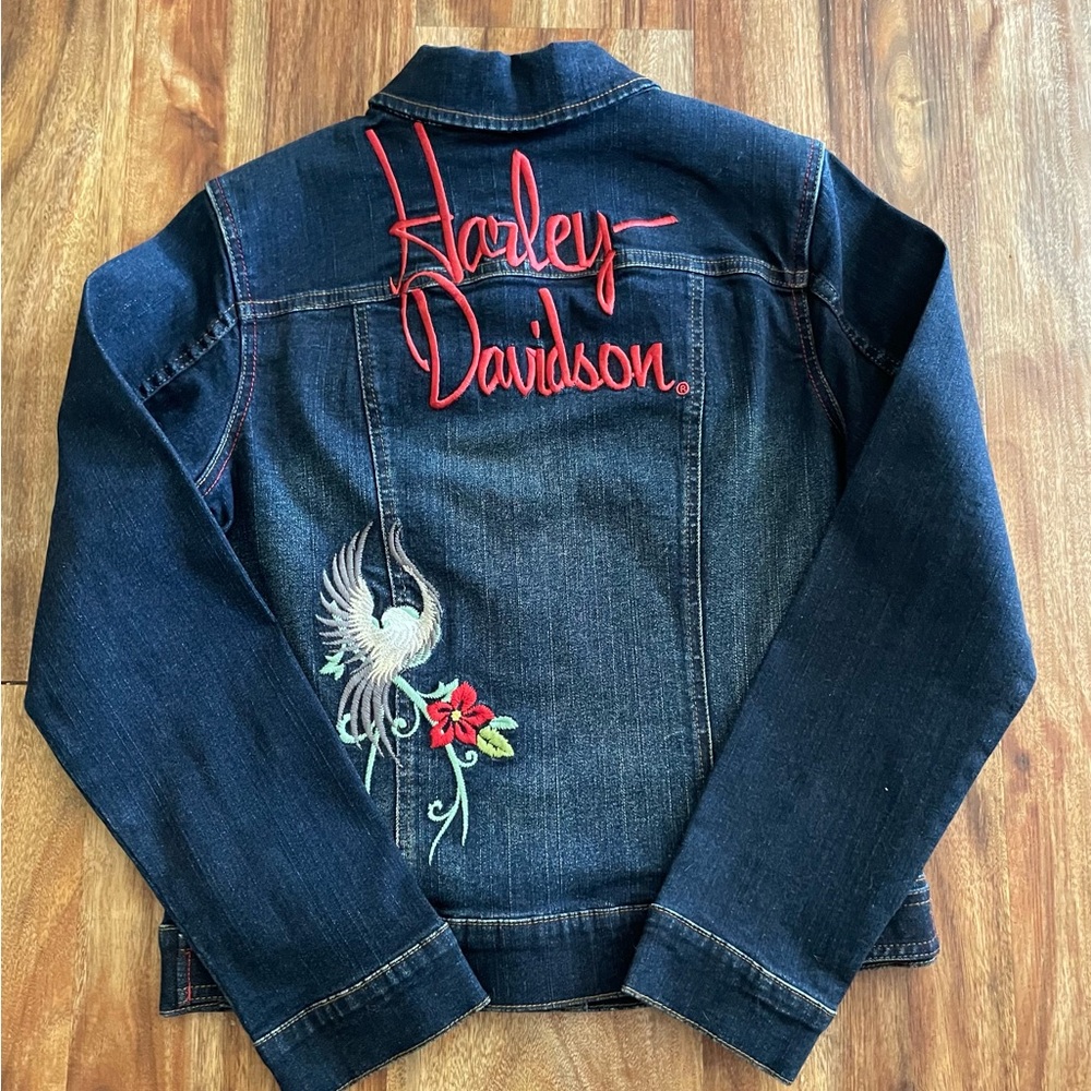 Harley-Davidson Woman’s Denim Embroidered Motorcycle Jacket, Size:  S - Picture 5 of 8